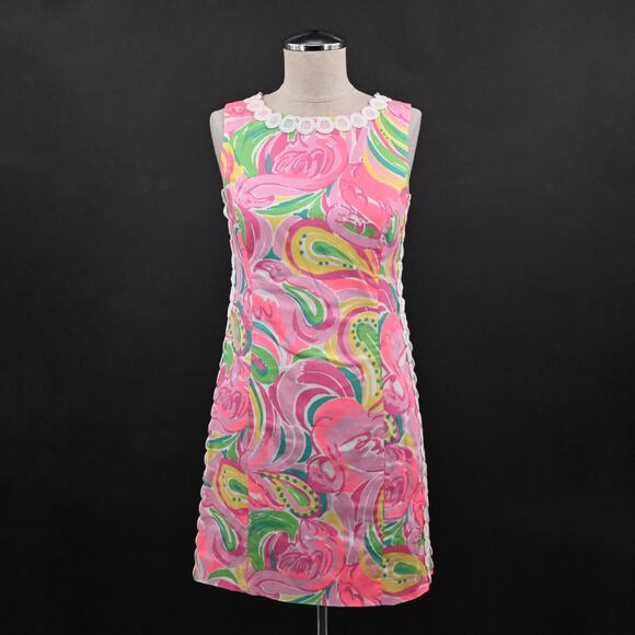 LILLY PULITZER Mila All Nighter Flamingo‎ Dress Size 2 Crochet Lace Detail Shift - Picture 1 of 13